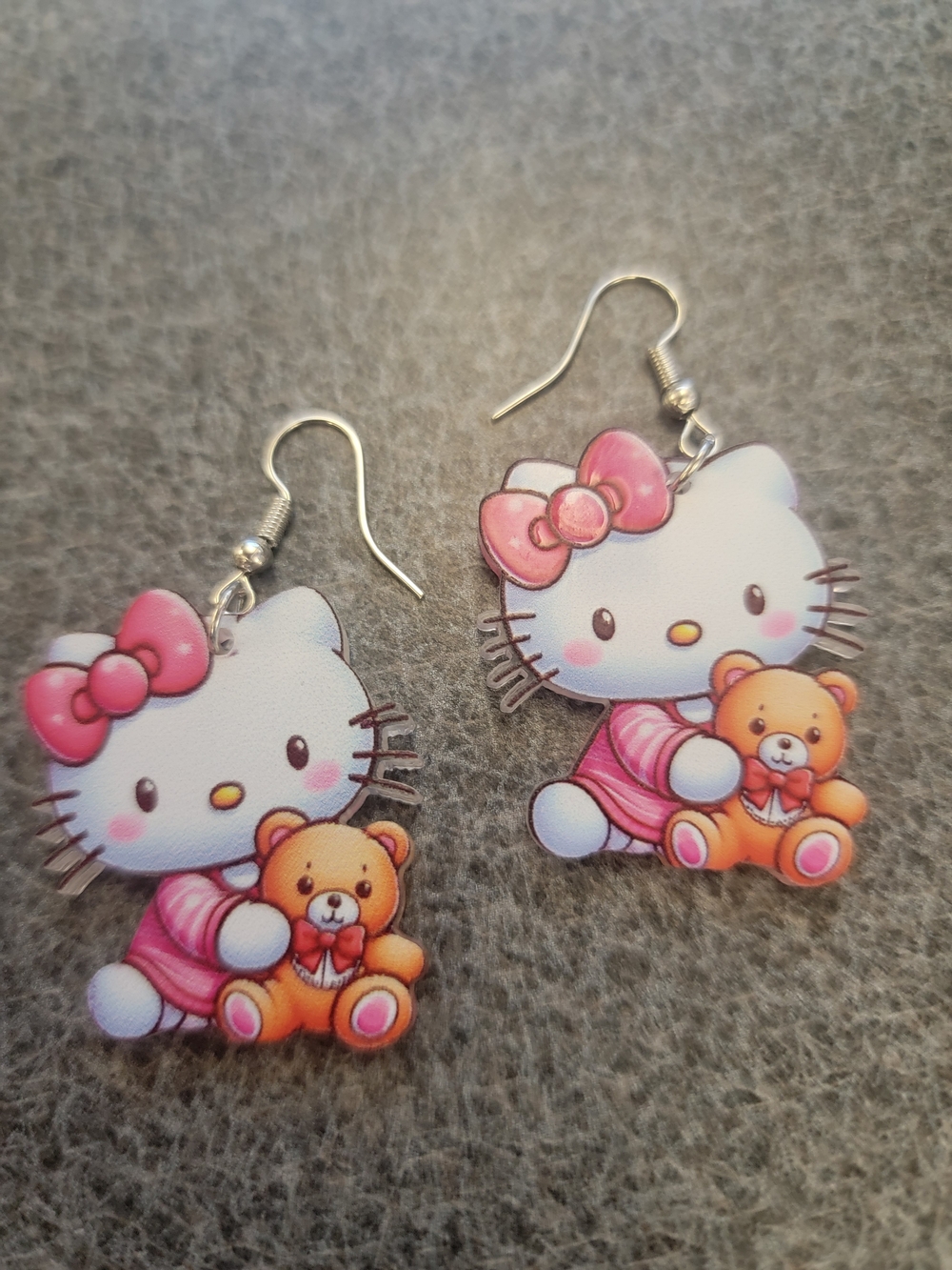 Hello Kitty Pink Bow with Orange Teddy Earrings